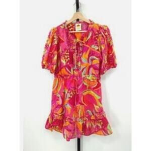 New! Farm Rio Women's Fruit Brush Pink Poplin Mini Dress Size Small #22